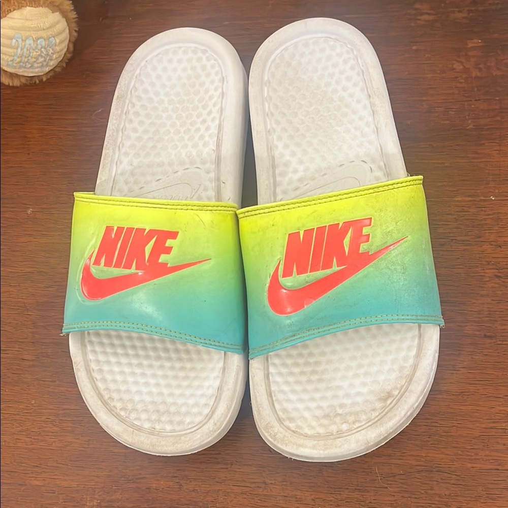 Nike Yellow and Blue Sandals Sporty Design